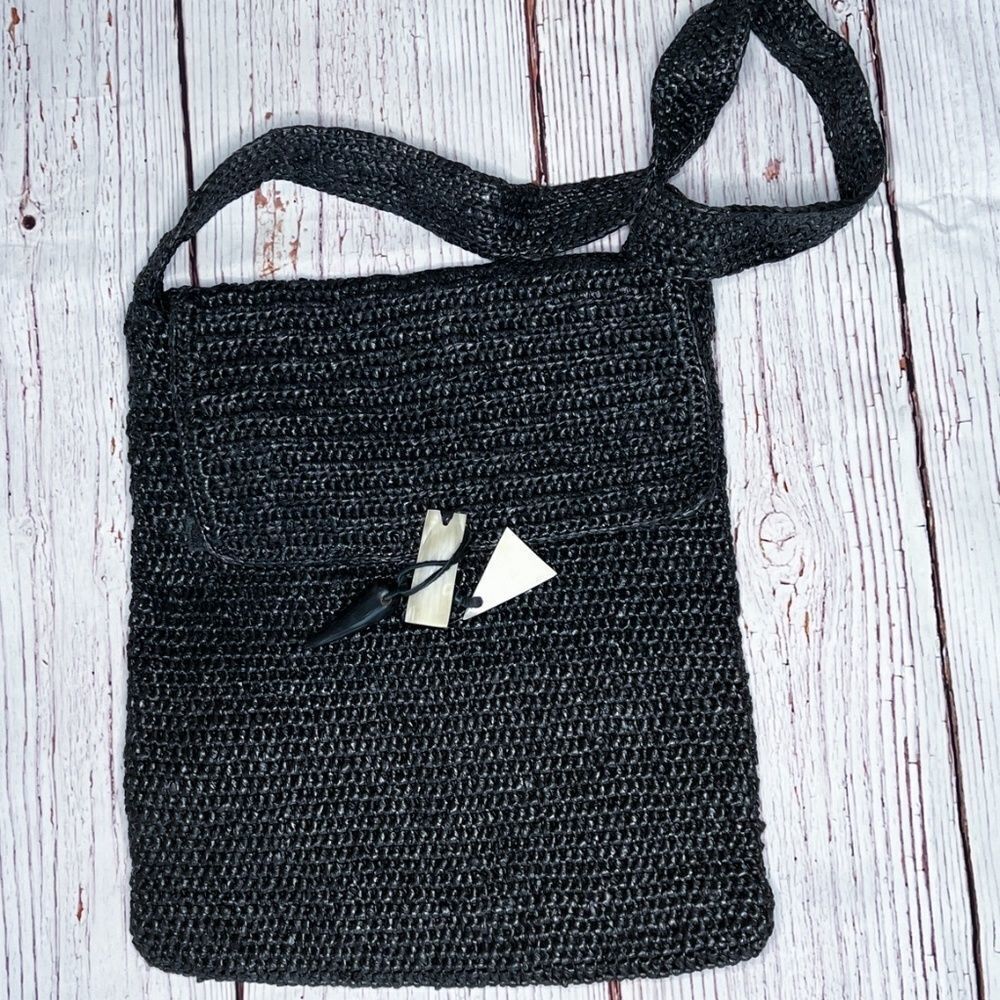 Black Chikumbuso Handmade Tote Bag Crochet from Recycled Plastic Bags